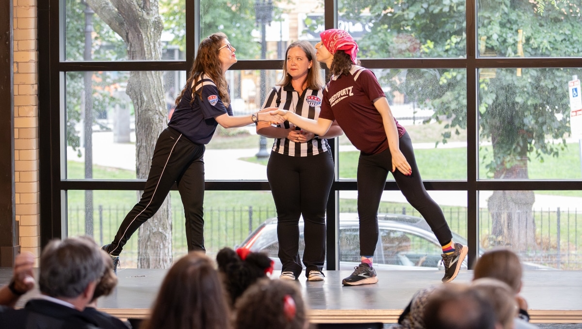 Christin Rills performing with ComedySportz Boston